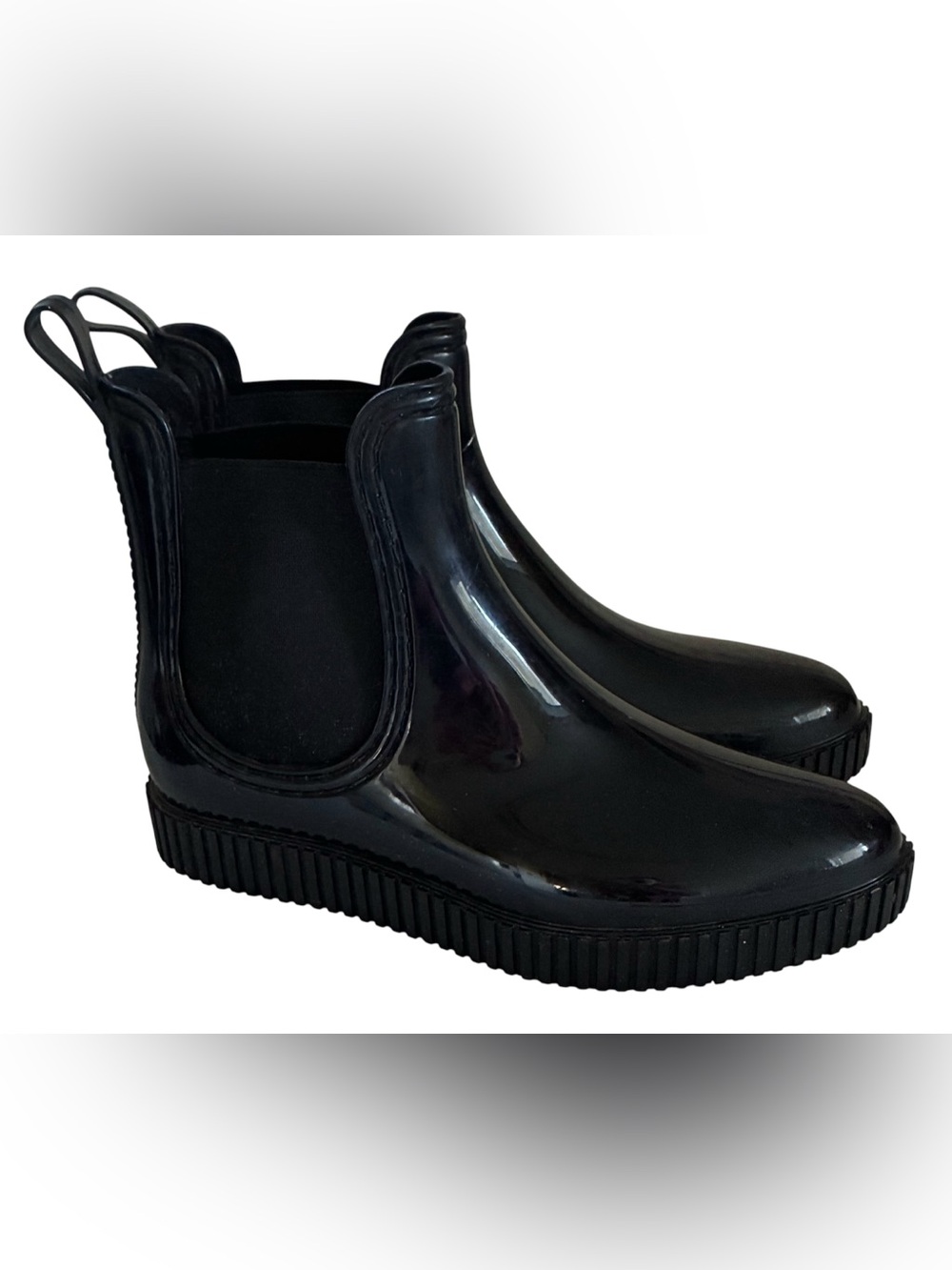 GLOSSY BLACK CHELSEA RAIN BOOTS WATERPROOF